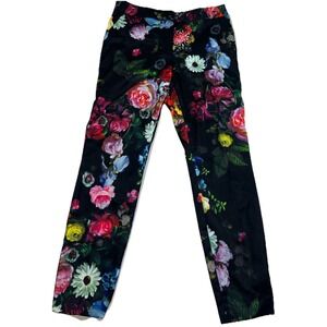 Ted Baker Diemond Oil Painting Floral Trouser Pants Mid Rise Black Womens Size 2